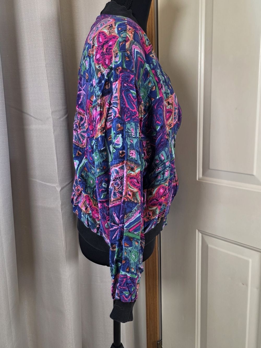Vintage 90s Colorful Abstract Bomber Jacket Cropped Festival M/L - Picture 2 of 11